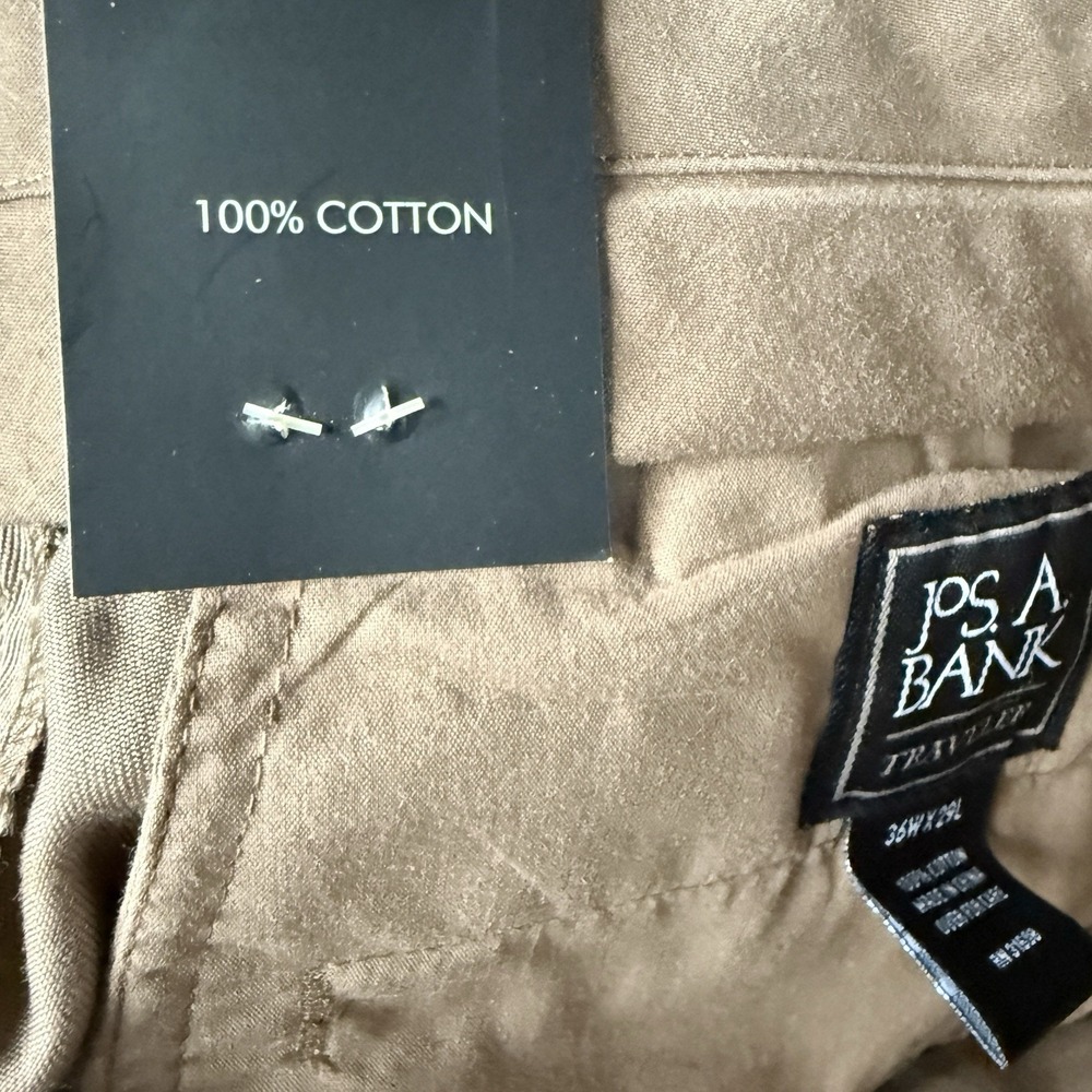 Jos A Bank Pants Mens 36x29 Khaki Traditional‎ Fit Traveler Pleated Cuffed NWT - Picture 5 of 8